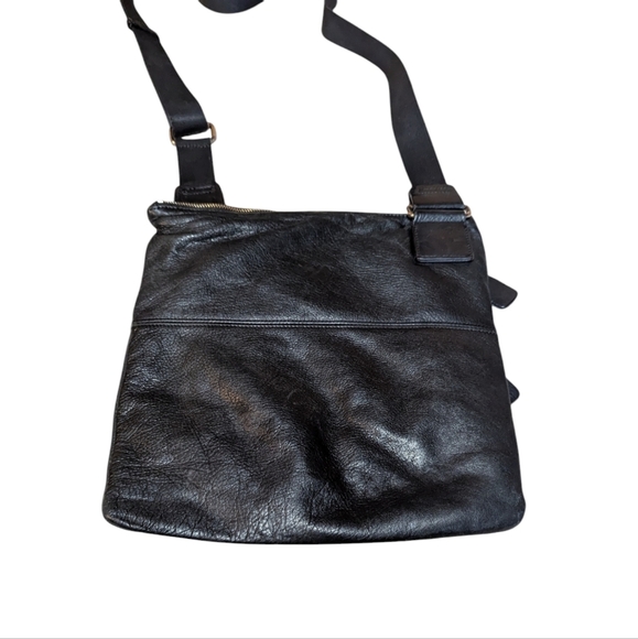 Margot Black Soft Leather Crossbody Bag Nylon Strap Grunge Classic Punk - Picture 3 of 8